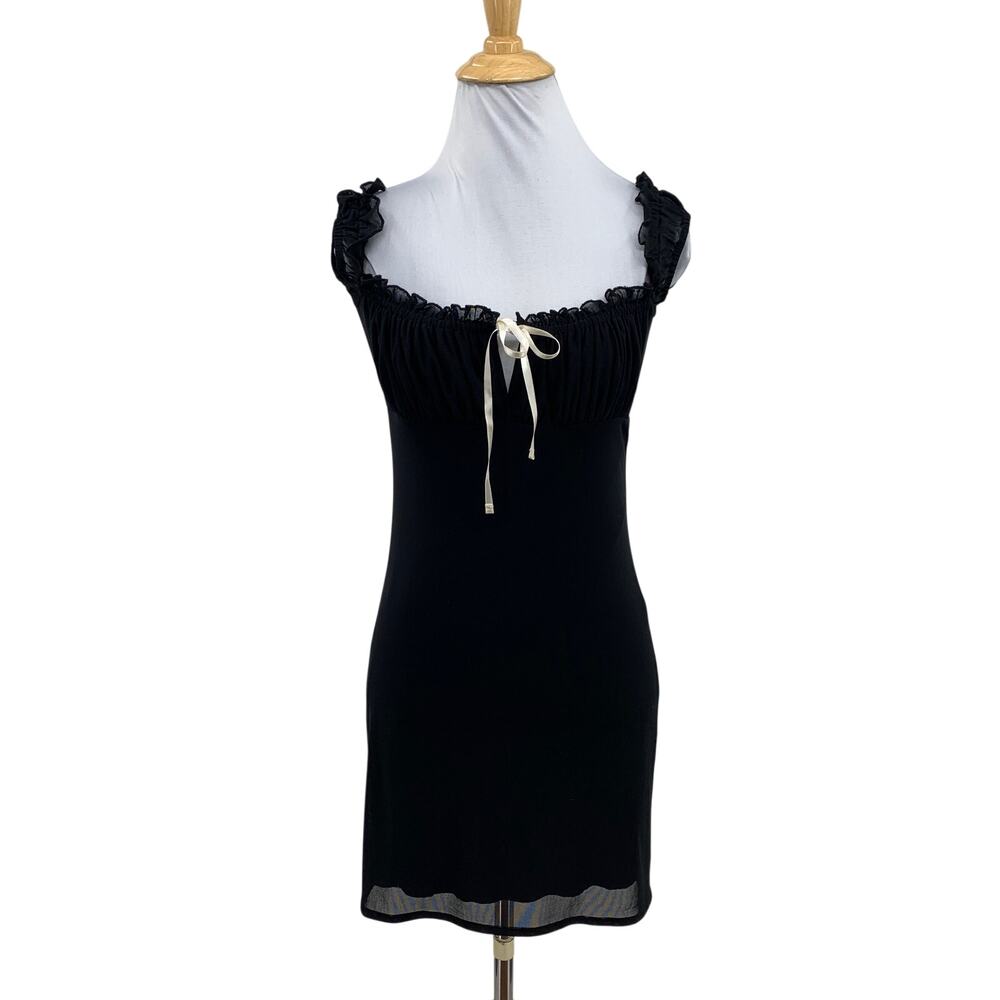 Kimchi Blue Dress Womens S Small Black Bianca Mesh Ruffled Bodice Tie Front Mini
